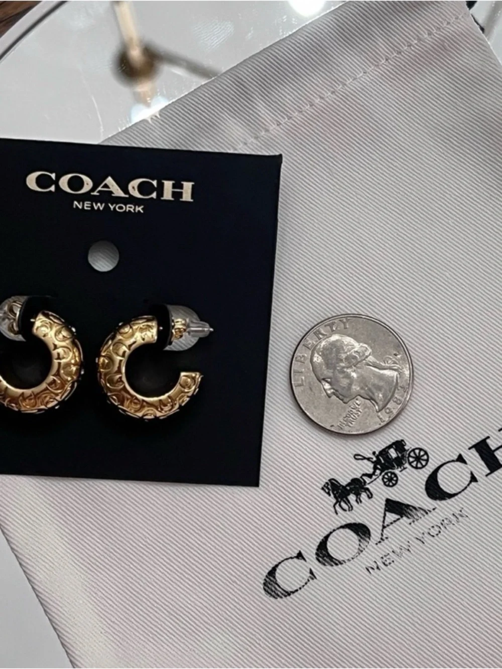 COACH Gold C Logo Hoop Earrings Org. $169 authentic - Picture 3 of 3